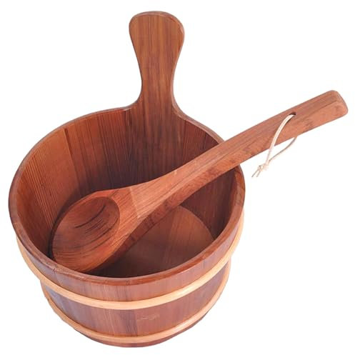 Sauna Bucket and Ladle Set, Large Capacity Wooden Bucket with Handle, Sauna Accessories for Home, Hotel, Steaming Room Wooden Tub Accessories