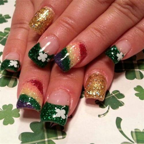 Faux ongles à coller sur faux ongles en acrylique pour motifs artistiques Trèfle vert