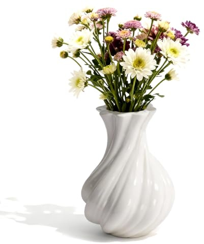 Vasen Deko, Keramikvase Weiße, Vase mit Strukturiertem Spiraldesign