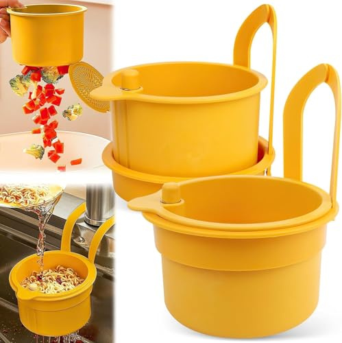 KOVSGQ Colador Fregadero de Cocina Cesta de Drenaje Colador Para Fregadero Colgante Multifuncional Para Colgar Redondo Filtro De Residuos Para Capturar Frutas Y Verduras Lavado Alimentos2Stk(Amarillo)