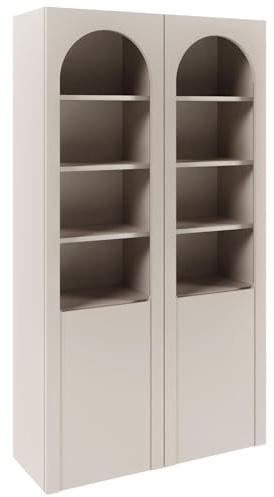Selsey Glasvitrine Arkadia Zweiflügelige Glas Vitrine in Kaschmir Vitrinenschrank mit Glaseinsätzen 8 Glasböden & 4 Fächer Laminierte Spanplatte Tip-On-System 100 cm Breite Wohnzimmer/Büro