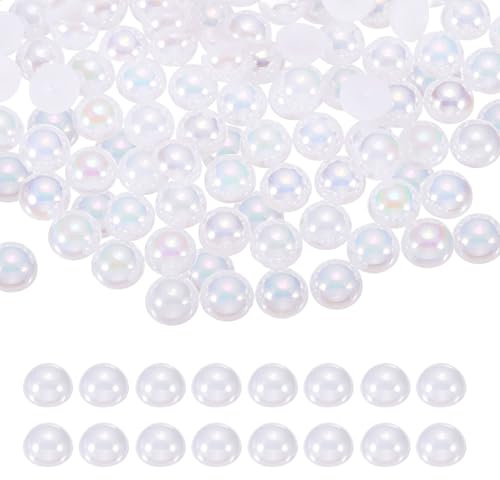QUARKZMAN 1000 pcs De Media Perla 6 Mm Media Perla Plana Plástica Blanco AB | Imitación Cabujón Abalorios Sueltos Estrás, Para DIY Ropa Vasos Zapatos Decoración Uñas