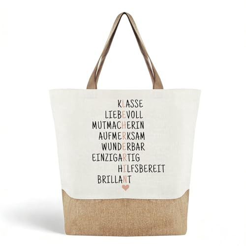 Scinzene Lehrerin Geschenk, Robuster Stoffbeutel Aus Jute Und Canvas, 49x36x13cm Große Tragetasche Für Den Schulalltag, Praktisches Abschiedsgeschenk Lehrerin Zum Abschluss