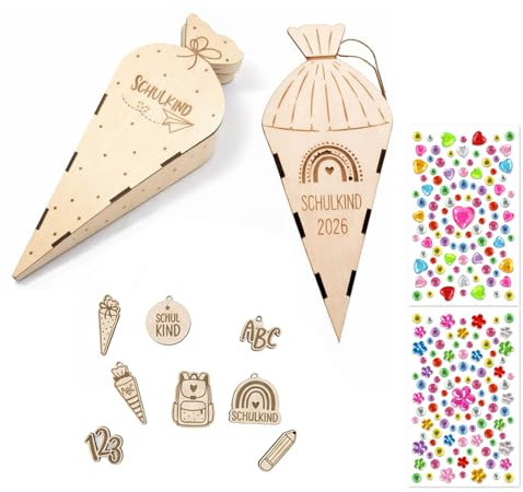 MOAZIFI Bolsa escolar para niños y niñas, juego de madera – Bolsa de azúcar para pintar – Bolsa escolar para hermanos pequeños 25 cm con brillantes y colgantes – Mini regalo para comienzo escolar 2026