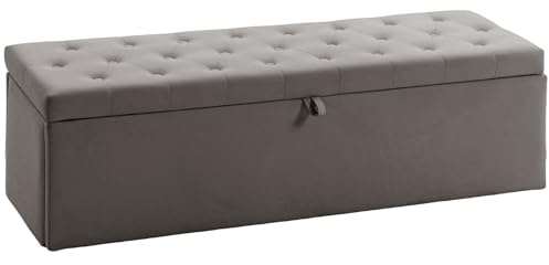 HOMCOM Puff Almacenaje, Banco Almacenaje, 141L, 137x41x42 cm, Tapizado en Terciopelo, Baúl de Almacenamiento, Carga 240 kg, Taburete para Sala de Estar, Dormitorio, Entrada, Gris
