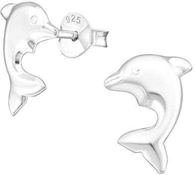 Bungsa Damen-Ohrstecker DELFIN aus STERLING SILBER 925 - maritimes Ohrringe Set mit DELFIN für Damen & Kinder - 1 Paar silberne Ohrringe zum Stecken - edler Ohrschmuck mit Delfin