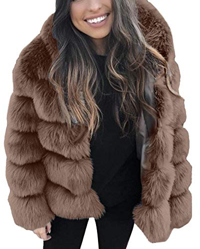 Kunstpelz Jacke Damen Kurz Faux Fur Winterjacke Mit Kapuze,Kanpola Warme Outwear Elegant Cardigan Winter