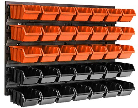 botle 35 stck. Box Lagersystem Wandregal 58 x 39cm Stapelboxen Schüttenregal Sichtlagerkästen Extra Starke Wandplatten Regal Erweiterbar Werkstattregal Lagerregal Werkstattwandregal Steckregal