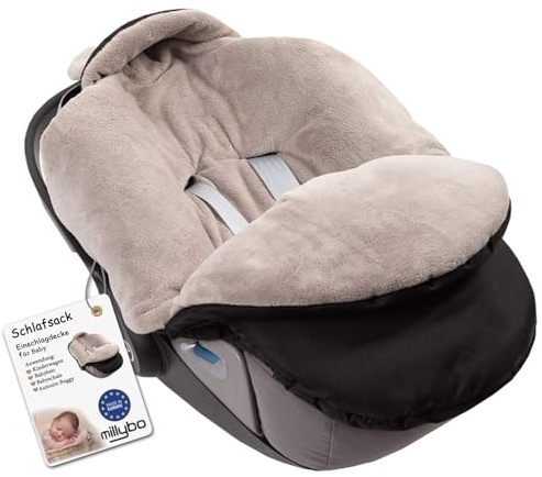millybo Fußsack Baby Einschlagdecke für Winter geeignet für Kinderwagen Babyschale Babybett Autositz Buggy (600.300 Nylon schwarz- Minky Latte)