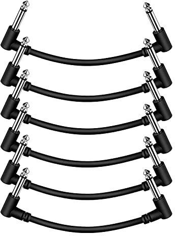 Sovvid 6 Packs 15CM/6 Inch Guitar Patch Cables, Black Pedal Cable Effect Cable Cord, 1/4 inch TS Right Angle Guitar Patch Cable