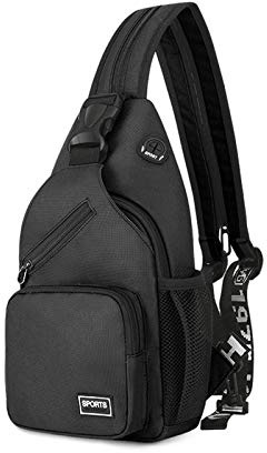 FANDARE Mujer Bolsa de Pecho Mochila Pequeña con Orificio para Auriculares Bolsos Cruzados Niña Bandoleras Cruzada Deporte Viaje Ciclismo Intemperie Sling Bag Poliéster Duradero Negro