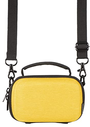 Hama Kameratasche „Ambato“ (Fototasche für Systemkamera und Videokamera, 12 x 6 x 7 cm, Hardcase für Wandern, Fahrrad, Trekking, Hartschale mit Gürtelschlaufe, zum Umhängen, Tragegriff) gelb