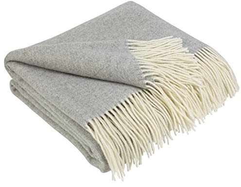 LYHome Kaschmir Decke mit Merino - Luxus Tagesdecke Kuscheldecke Wolldecke Sofadecke und Couchdecke, Sofa Wohndecke Plaid Überwurfdecke Sofaüberwurf, Couch Überwurf (140x200 cm, Grau - Weiß Fischgrät)