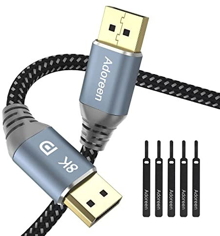 Cavo DisplayPort 1.4 8K, 3,5 m, cavo Adoreen DP da 1,5 a 30 m (8K a 60 Hz, 4 K a 144 Hz, 1080p a 240 Hz, 2K 32,4 Gbps), HBR3 HDCP HDR, FreeSync G-Sync, porta display intrecciata per monitor 3090