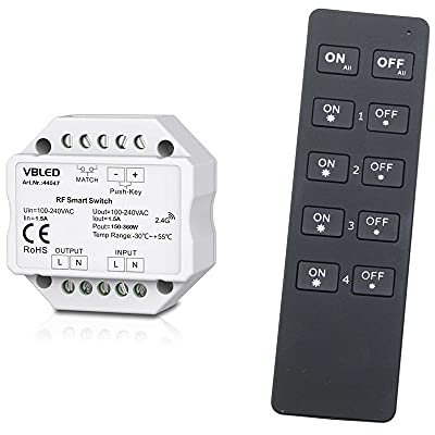 iNatus 2.4G Funk-Schalter Set Wand-Schalter 230V mit RF Fernbedienung 4-Kanal bis 345W und bis 30m Reichweite
