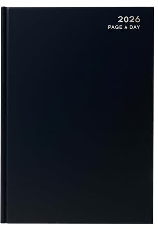 2026 A4 Day to Page Diary Black with Full Page for Saturday and Sunday Hardback Cover & Ribbon Marker, Year Planner for Business, Office, Home, Traveling, Organization