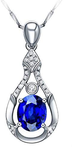 Gualiy Echtes 18 Karat Weißes Gold Anhänger Halskettes für Damen Träne Halskette mit Tansanit 1.45ct Weißgold-5A-Tansanit