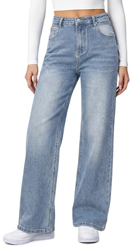 HDLTE Women Wide Leg Jeans High Waist Baggy Jeans for Women Loose Boyfriends Pants Denim Pants Y2K Blue