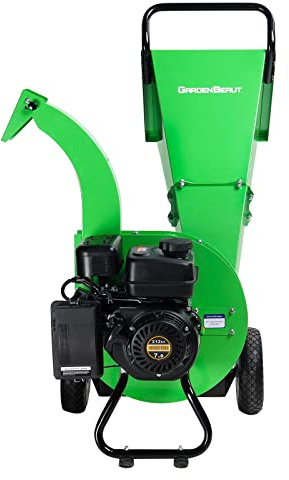 GARDENBEAUT S1 Wood Chipper, 20: 1 High Reduction Ratio, 7 HP 212cc Heavy Duty Engine Gas Powered, 3 Max Wood Diameter Capacity, Robust Shredder Mulcher with Large Cutting Rotor