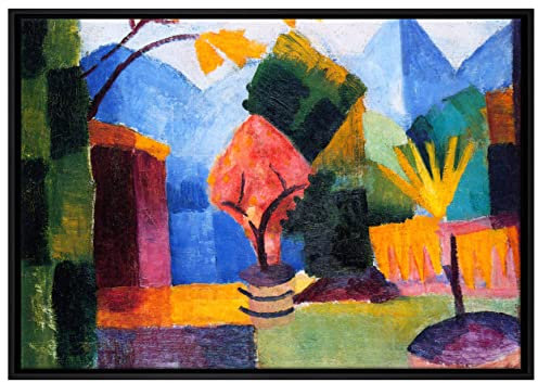 Pixxprint August Macke - Garten am Thuner See Leinwandbild 100x70 cm im Bilderahmen, Wandbild, Schattenfugenrahmen, Kein Poster