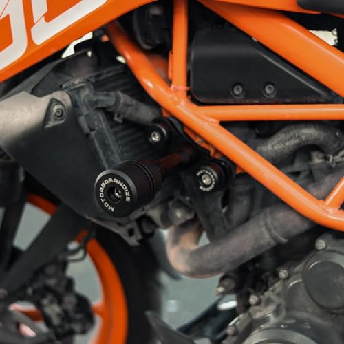 Motoaggrandize Frame Sliders Crash Protectors für KTM Duke 125 200 250 390 & Bajaj NS Heavy mit Halterungen [Gen 1 und Gen2], Farbe: Schwarz