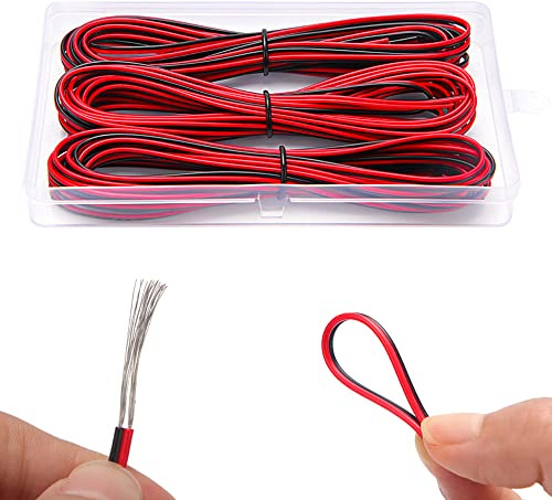VooGenzek 15m (3 x 5m) 22AWG Elektrischer Draht Kabel, Elektrischer Draht 2-adriges Schwarzes Rotes Kabel, Litzen Verzinnter Kupferdraht, für Einfarbige LED Streifen