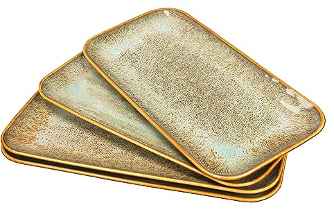 jinsongdafa Ceramic Dinner Plates Dish Set, Set of 4, Microwave Oven and Dishwasher Safe,Scratch Resistant, Dinnerware Kitchen Porcelain Serving Dishes Brown glaze change, 12.4 Inch Rectangle plate