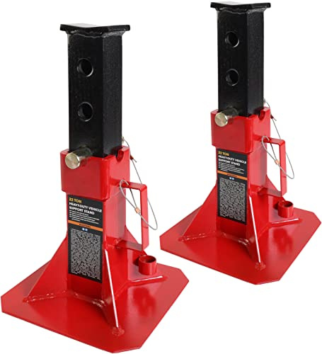 Torin ATZ220005B Heavy Duty Pin Style Adjustable Height Automotive Jack Stands, 22 Ton (44,000 lb) Capacity, Red, 1 Pair
