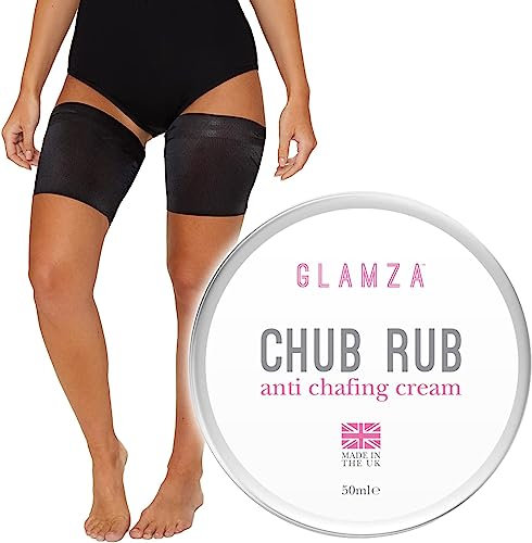 GLAMZA Chub Rub Crème anti-frottement et paire de bandes de cuisse pour homme et femme – Empêche les frottements pour cyclistes, coureurs et plus encore 50 ml (taille E (62–70 cm)