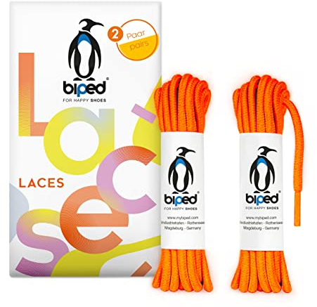 biped LACES 2 pares de cordones resistentes al desgarro - para calzado de trabajo, de ocio y deportivo - Cordones 100% poliéster, redondos, ø 4 mm z2914(#8 neon orange,150 cm)