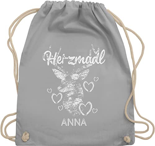 Turnbeutel Rucksack - Kompatibel Oktoberfest - Herzmadl mit Hirsch und Herzen - Unisize - Hellgrau - trachten tasche oktoberfest-tasche bayrisch herz trainingsbeutel trachtenrucksack bayrisches