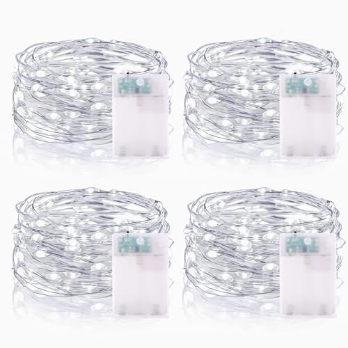 LED Lichterketten Batterie, 3 meter 30LEDs Draht Lichterkette mit Batterie Timer, Kleine Innen Lichterkette für Party Schlafzimmer Weihnachten Hochzeit Halloween Deko (4 Stück, Kaltweiß)
