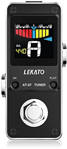 Chitarra Tuner Pedale con True Bypass, Tuner per Chitarra Elettrica e Bassi, Display a Colori Tuner Pedale con Mute, Pitch e Flat Tuning