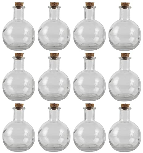 Ashland Round Glass Bottle with Cork - Decorative Jar for Weddings, Parties, Home Decor, Arts & Crafts, Bulk 12 Pack