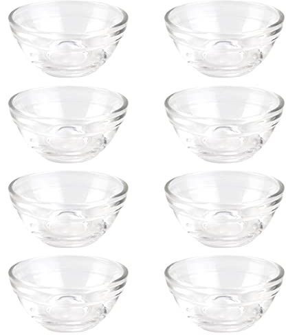 LNQ LUNIQI Set of 8 Glass Bowls, 3.5 Inch Stackable Food Prep Bowls Multipurpose Clear Glass Serving Bowls for Kitchen Prep, Dessert, Dips, Candy