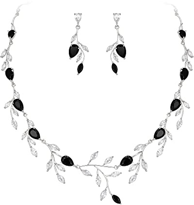 EVER FAITH Teardrop bröllop smyckesset för brudar gnistrande blå CZ päronformad månadssten halsband örhängen, Mittel, kubisk zirkonia, Kubisk zirkonia