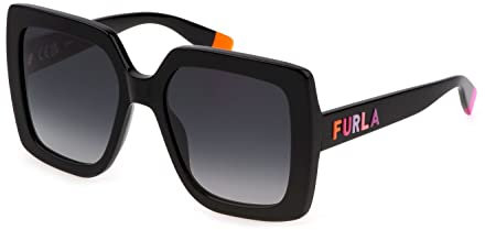 Furla Unisex SFU685 Sunglasses, Glossy Black, 54