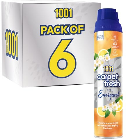 1001 • Carpet Fresh Feel Energized Lemon • 6 x 300ml Cans | Carpet & Upholstery Freshener • Lemon Scent • Eliminates Odours • No Vacuum Needed • 6 x 300ml Cans