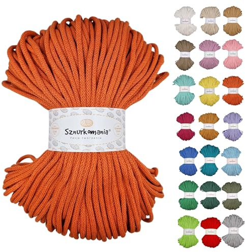 Sznurkomania Cavo di Cotone Intrecciato 5mm 100m, 46 Colori, Cavo all'Uncinetto, Macrame, Filato Premium, Corda (Zucca)