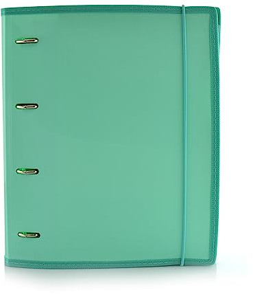 Office Box Carpeta & – 4 Anillas – 100 Hojas – 10 Separadores Xtra – 80 Stickers y Cierre de Goma - Ideal Para tus Apuntes en Anillas - 12 Colores - 100% Reciclable. (Turquesa)