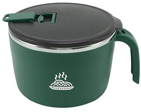 304 Stainless Steel Ramen Bowl Set,Instant Noodle Bowl,Soup Bowl Seal Drain Soup Mug with Lid Phone Holder for Dormitory Office 1300ML Large Capacity(Green)