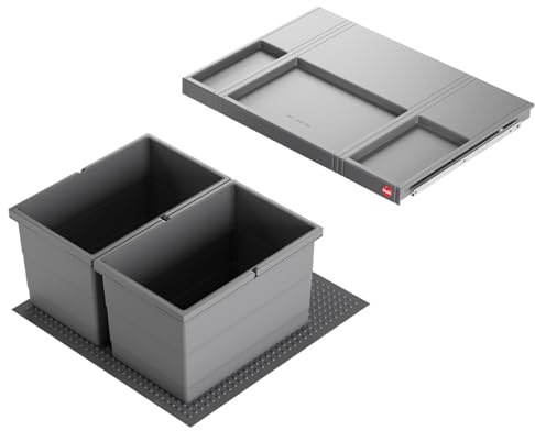 Hailo Abfallsammler 3301611 Einsatz | Allegro Abfalleimer 2fach flexiebel | Einbau Mülleimer passend in 60 cm Schrankauszug | Antirutschmatte Inneneimer und Deckel Höhe 270 in Kunststoff Dunkelgrau