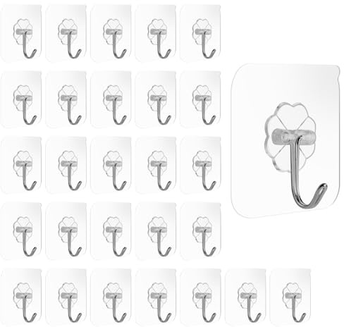 KINDOYO 30 Pezzi Trasparenti Gancio Autoadesivo - Ganci da Parete Ganci Adesivi Impermeabile Ganci Adesivi Senza Chiodi Gancio Multifunzionale per Bagno, Cucina, Ufficio