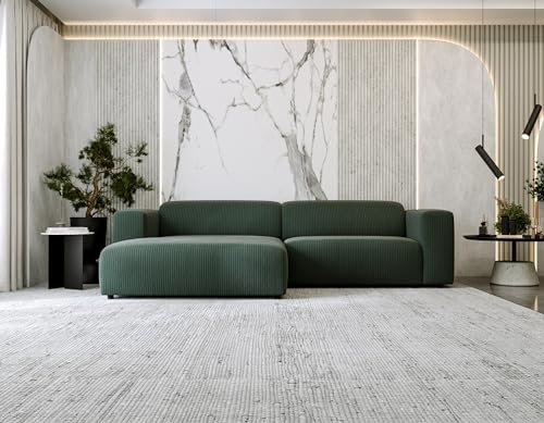 MKS MEBLE Ecksofa Cord L-Form, Moderne Wohnlandschaft, Sofagarnitur, Couchgarnitur, Polsterecke - Pasadena - Grün - Links