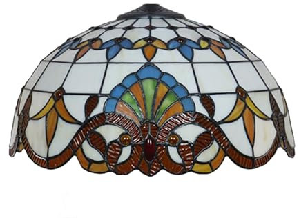 AIBOTY 16 Zoll blauer Barock-Lampenschirm, Ersatz für Tischlampe, Deckenlampe, Stehlampe, nur Tiffany-Lampenschirm, gelb-beiger Buntglasschirm für Schreibtischlampe