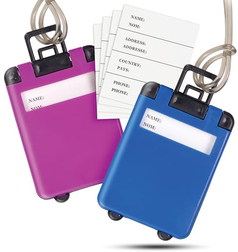 Gepäckanhänger für Koffer - GAMBC® Kofferanhänger - koffer namensanhänger - adressanhänger koffer - travel essentials - kofferanhänger flugreise + 4 Ersatz-Klebeetiketten für andere Familienmitglieder
