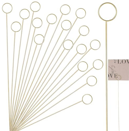 20 Stück Blumen Tischkartenhalter, Mabor Runde Fotohalter Metall Florale Kartenhalter Gold Tischnummernhalter Bilderhalter Memohalter für Blumenstrauß Hochzeit Party Versammlung