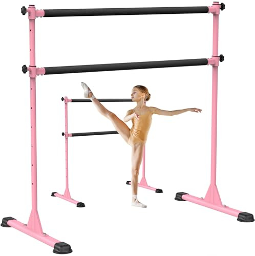 Dolibest Freestanding Hight Adjustable Ballet Bar, Heavy Duty Dance Bar, with Pink Lacquer & Foam, Non-Slip Rubber Pads, Stable for Dance/Yoga/Fitness Stretching Bar, Ideal for Kids and Adults