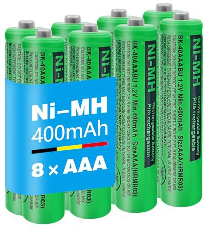 BK-40AAABU Batterie Ricaricabili AAA 400mah 1,2v per Cordless Gigaset, NI-MH Pile Ricaricabili AAA per Panosonic Telefoni Cordless - confezione da 8