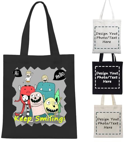 Jutebeutel Bedruckt Jutetasche Personalisiert mit Foto/Text Stoffbeutel Stofftasche Baumwolltasche Personalisierte Tasche Geschenke für Frauen (Schwarz)